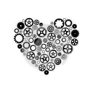 Heart consisting of gears. Black on a white background. Vector