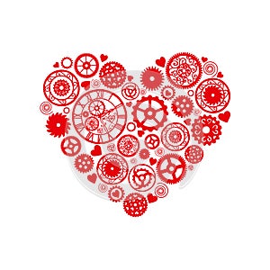 Heart consisting of gears in the Victorian style, hand drawn. Vector