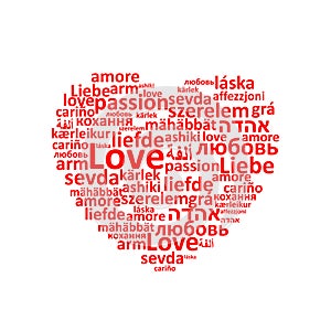 A heart consisting of the words `love` in different languages of the world