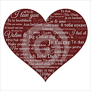 Heart contains phrase I love you in many languages. Word cloud