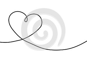 Heart continuous line drawing. Single hand drawn contour heart for love design. Single lineart sketch heart. Symbol love. Simplici