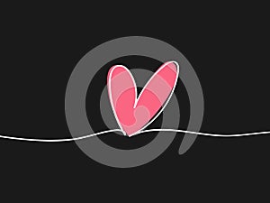 Heart continuous one line drawing on black background. Valentines Day trendy minimal concept