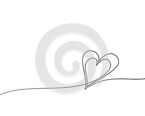 Heart continuous one line drawing, Double heart hand drawn, Black and white vector minimalist illustration of love concept