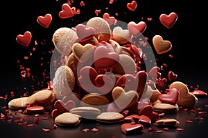 Heart cookies tossed in a moment of playful spontaneity, engagement, wedding and anniversary image