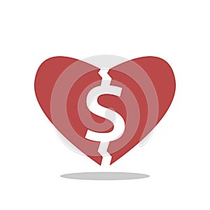 Heart cracked, dollar sign