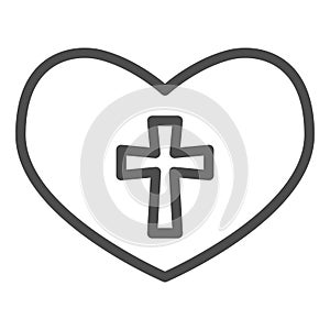 Heart with a cross line icon. Christian crucifix in love symbol outline style pictogram on white background. Love of God