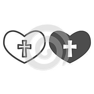 Heart with a cross line and solid icon. Christian crucifix in love symbol outline style pictogram on white background