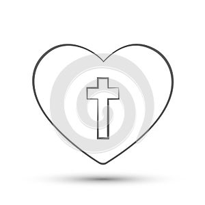 Heart with cross love church line art logo icon symbol on white background