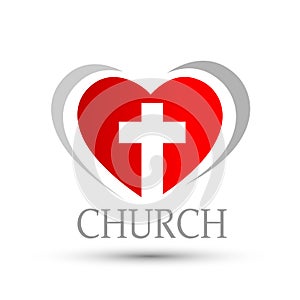 Heart with cross love church logo icon symbol on white background