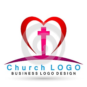 Heart with cross love church logo icon symbol on white background