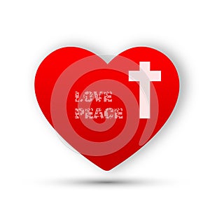 Heart with cross love peace church logo icon on white background