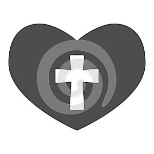 Heart with a cross solid icon. Christian crucifix in love symbol glyph style pictogram on white background. Love of God