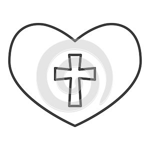 Heart with a cross thin line icon. Christian crucifix in love symbol outline style pictogram on white background. Love