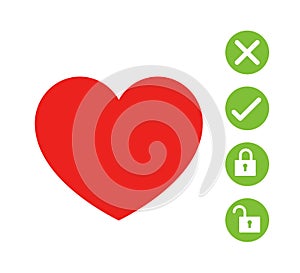 Heart and cross tick lock unlock icon.