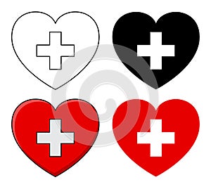 Heart and cross. Vector health care icon design isolated on whit