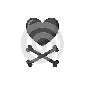 Heart and crossbones flat icon