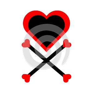 Heart with crossbones icon. Element for design for holiday Valentine\'s Day. Vector illustration isolated