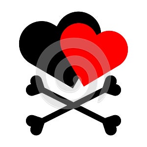 Heart with crossbones icon. Element for design for holiday Valentine\'s Day. Vector illustration isolated