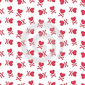 Heart and crossbones seamless pattern