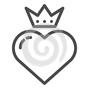 Heart with crown line icon. Valentines heart vector illustration isolated on white. Queen heart outline style design