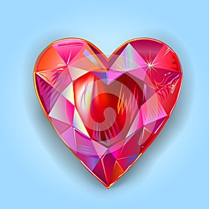 Heart cut gemstone shape on blue background