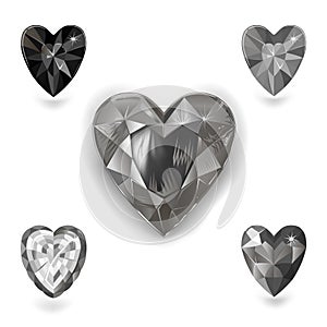 Heart cut gemstone shape set isolated on white background