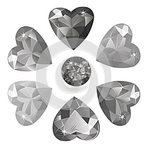 Heart cut gemstone shape set isolated on white background