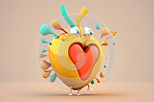 Heart. Cute cartoon healthy human anatomy internal organ character set with brain lung intestine heart kidney liver and