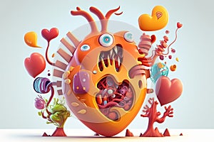 Heart. Cute cartoon healthy human anatomy internal organ character set with brain lung intestine heart kidney liver and