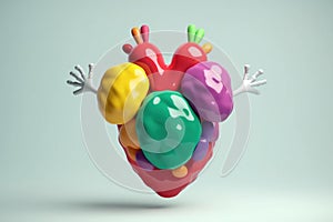Heart. Cute cartoon healthy human anatomy internal organ character set with brain lung intestine heart kidney liver and