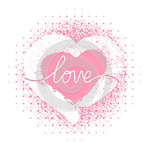 Heart cute. Heart with word love for t-shirt printing. Fashion icon isolated on white background. Pink modern hand drawn pattern f