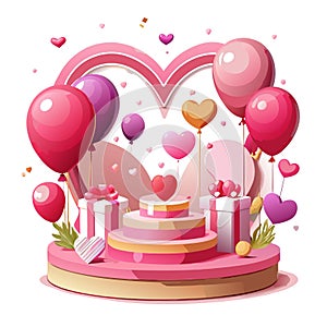 Heart 3D background podium balloon pink day display love happy valentine platform gift party photo