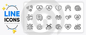 Heart, Dating and Nice girl line icons. For web app. Vector