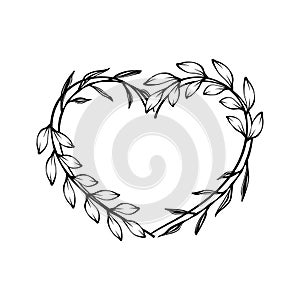 Heart decorative floral frame with leaves