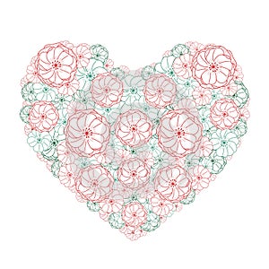 Heart of delicate doodle pink, aquamarine and white flowers