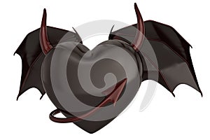 Heart Demon With Wings. Isolated in white background.  3d illustration