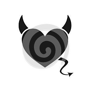 Heart with devil horns and a tail icon isolated on white background, Devil love. Valentine Day concept, Vector