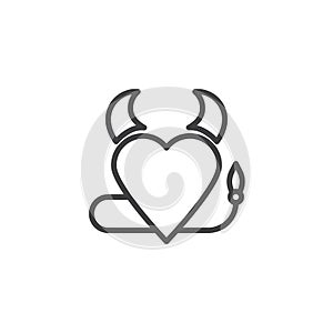 Heart with devil horns and a tail line icon