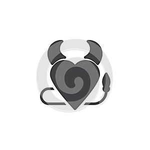 Heart with devil horns and a tail vector icon