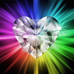 Heart diamond over rainbow colors