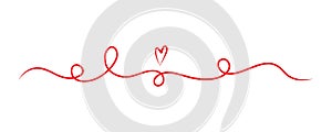 Heart divider set. Hand drawn swirl line borders, hearts and love letters, romantic valentines or wedding decoration, simple style