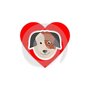 Heart with dog icon isolated on white background