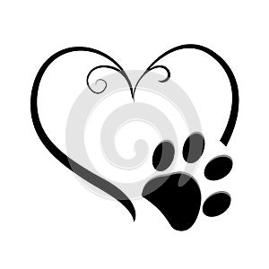 Heart and dog paw prints symbol tattoo