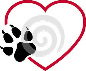 Heart and dog paws, wolf paws, dogs and wolves logo