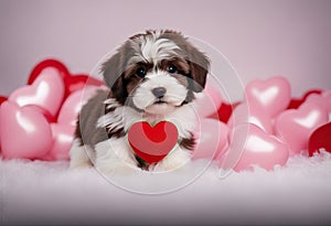 heart dog red background white chocolate havanese isolated puppy lover