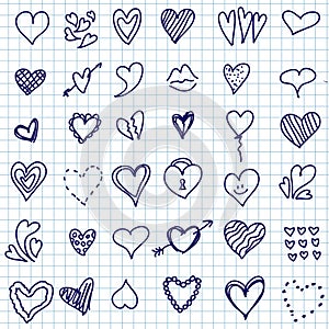 Heart doodle set