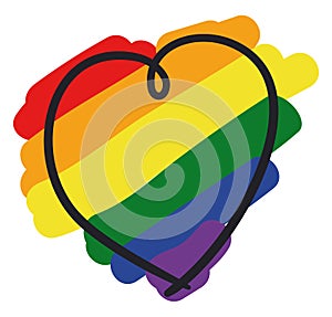 Heart in doodle style with rainbow flag stripes in the background, Vector illustration