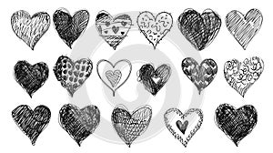 Heart doodles set. Children's simple drawings. Hand drawn hearts collection. A set of hearts for a psychological