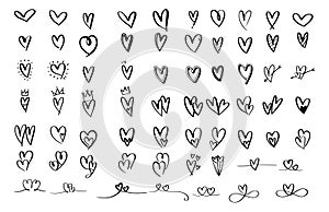 Heart doodles set. Hand drawn hearts collection. Romance and love illustrations