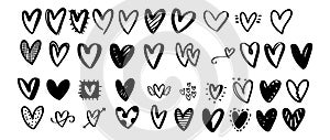 Heart doodles set. Hand drawn hearts collection. Romance and love.vector